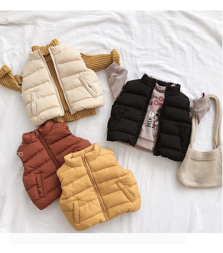 Candy Grandpa Girls Winter 2018 Simple Wind Joker Winter Vest Zipper Cardigan Vest trẻ em ấm hơn áo gile thu đông bé gái
