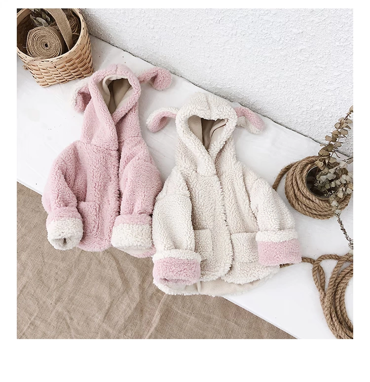 Candy Grandpa Girls Winter New Rabbit Ears Velvet Cotton Children Children Ấm cộng với áo khoác nhung dày Han