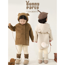 Young girls bear ears double-sided woolen coat mid-length childrens cute and skin-friendly comfortable warm coat