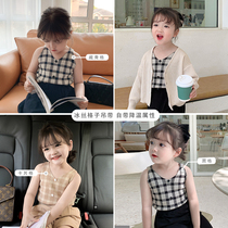 Young Yo-yo Girl Knit Plaid Harness Vest Slim 2022 Summer New Child Ocean Cute Hair Line Blouse