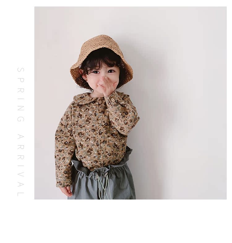 Cô gái trẻ 2019 xuân mới retro nhỏ cổ áo búp bê hoa trẻ em bé áo ngoại quốc - Áo sơ mi áo sơ mi trẻ em giá tốt