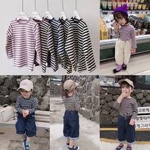 Childrens clothing girls long sleeve T-shirt spring and autumn clothing 2021 new childrens striped shirt baby cotton base shirt