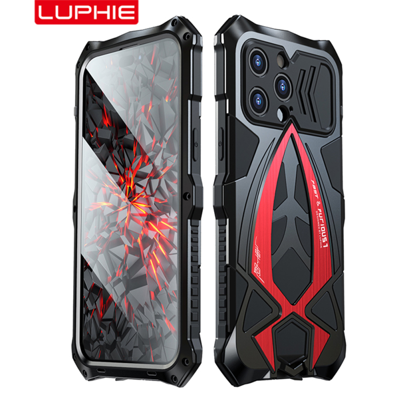 Original Luphie Suitable for iPhone Apple 15Promax Phone Case, Military-Grade Anti-Drop 14Plus Metal Protective Case, 13Pm Thickened Silicone Armor Protective Case, 15Pro Armor Frame