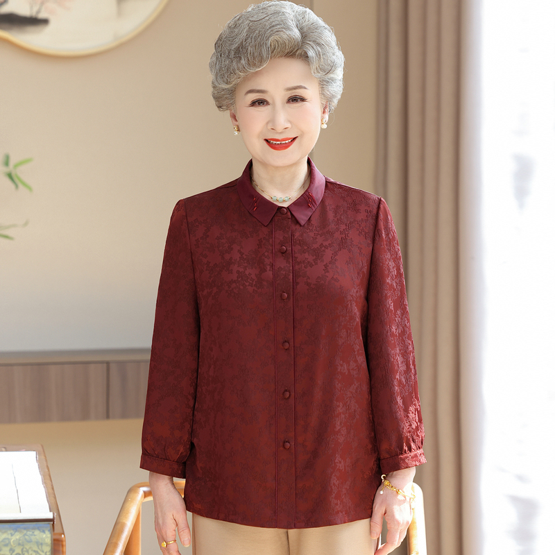 Elegant Long-Sleeved Collared Shirt for Elderly Women Aged 60-70, Stylish Shirt for Mothers, Plain Top for 80-Year-Old Grandmothers, Outfit Set Elegant Long-Sleeved Collared Shirt for Elderly Women Aged 60-70, Stylish Shirt for Mothers, Plain Top for 80-Year-Old Grandmothers, Outfit Set