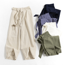 K098 This got a good bi into the loose lace high cotton linen wide leg pants women