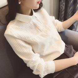 C278 Welfare 20 spring new style slim and artistic vertical striped lapel long-sleeved shirt small pointed collar shirt