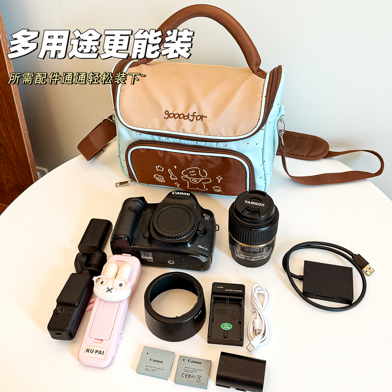 Canon R50 Camera Storage Bag Fuji Camera Bag Cross-Body Large-Capacity Partitioned Ccd Instant Camera Lens Protection Bag