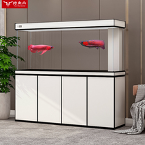 2021 new fish tank living room large glass home aquarium high-end screen light luxury bottom filter goldfish tank landscaping