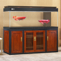 Teyus large aquarium living room bottom filter ecological golden crystal ultra-white glass Chinese high-end solid wood dragon fish tank