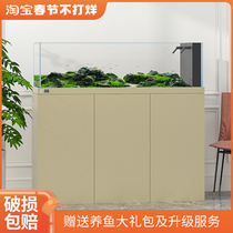 Teyus living room ultra-white glass stream South American floor-to-ceiling bottom filter fish tank creative landscaping three lakes cichlid aquarium