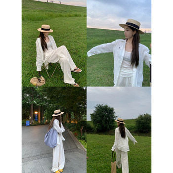 Miss 77 light oxygen series 100 linen embroidered silhouette lazy old money feeling shirt top protection sun