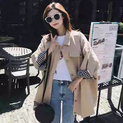 Pregnant women spring coat cardigan medium long version Korean loose 2021 new short khaki windbreaker maternity