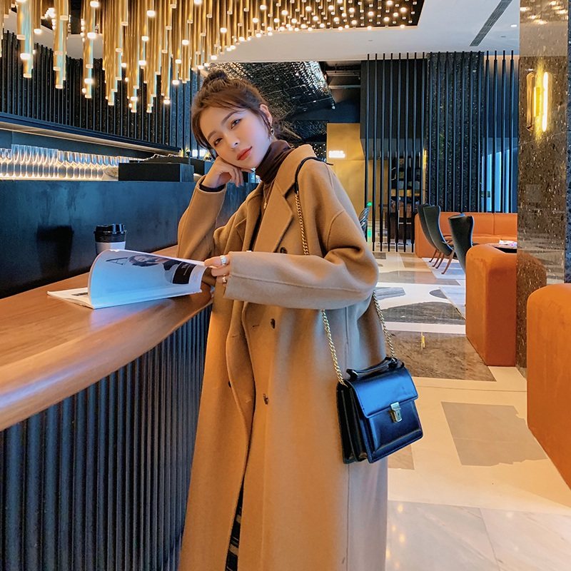 Khaki woolen coat pregnant women coat autumn and winter outerwear Korean version loose high-end temperament double-breasted woolen