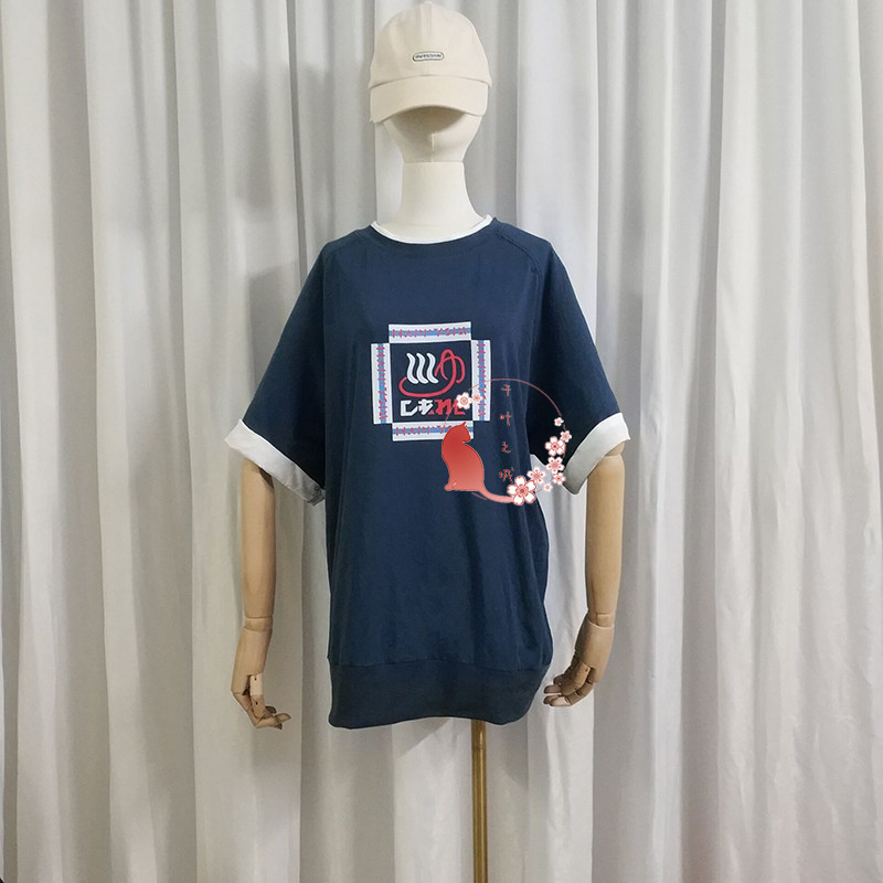 Fake Noodle Rider 50 Lan Yihui Cos to serve short sleeves T-shirt Daily sweatshirt blue fake two pieces T