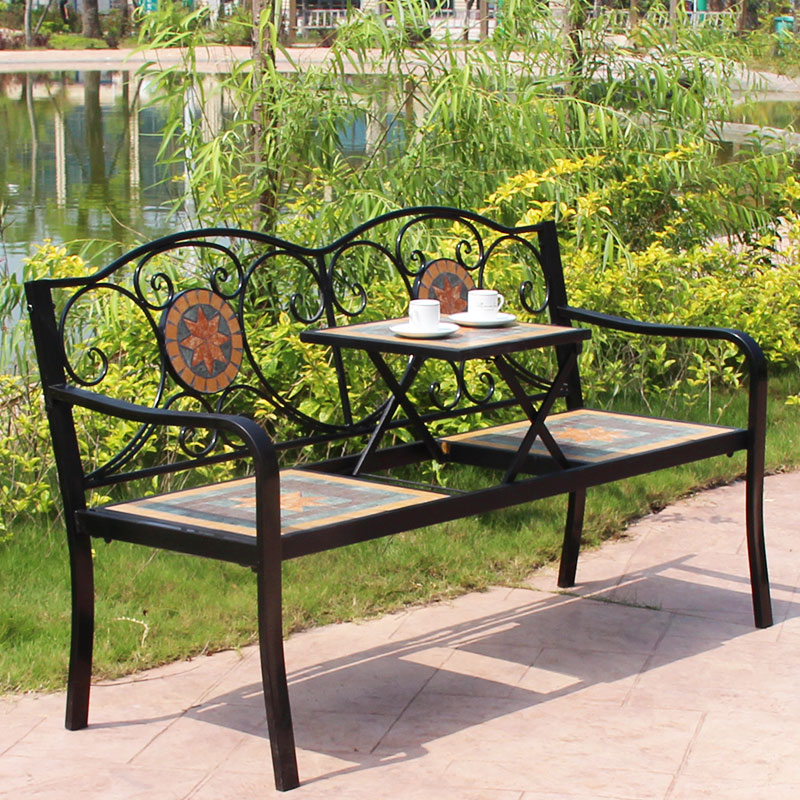 Fashion Iron Art Embalming Wood Balcony Table And Chairs Patio Outdoor Outdoor Park Villa long stool table and chairs Combined suit