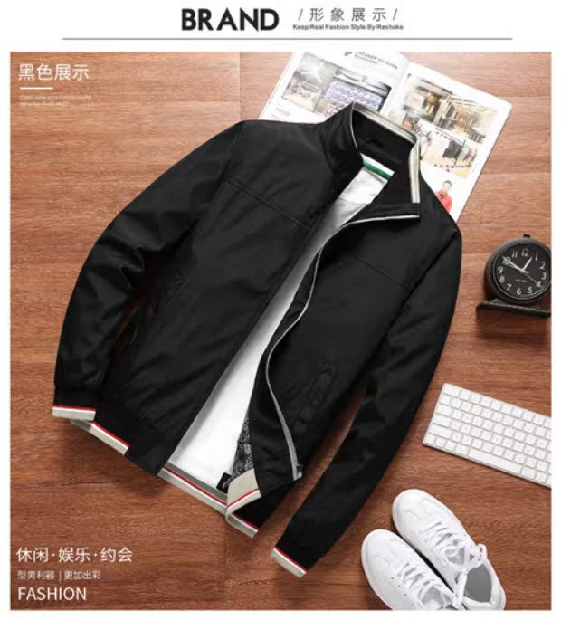 Fatty thêm kích thước lớn áo khoác nam mùa xuân và mùa thu cộng với phân bón để tăng áo khoác giản dị Chất béo cậu bé béo quá khổ đứng cổ áo quần áo thể thao
