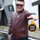 Cộng với phân bón XL nam pu da mùa xuân và mùa thu trung niên áo khoác lỏng lẻo jacket thêm áo khoác da mỏng lớn