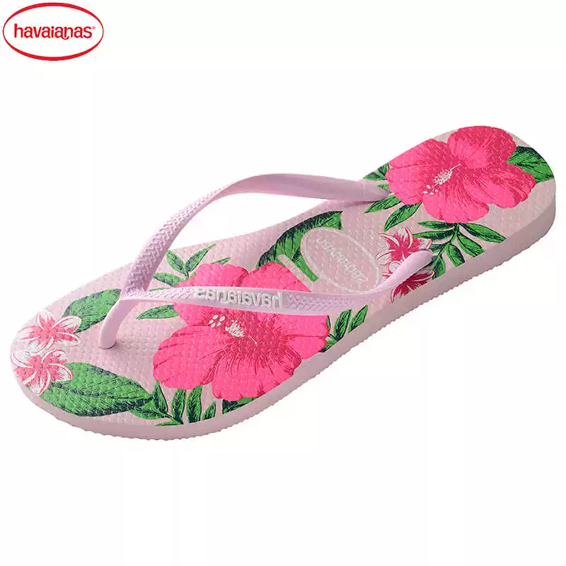 Сандалии-шлепанцы Havaianas для женщин с узкими лямками, цветочный узор в стиле Slim Floral, розовый ()