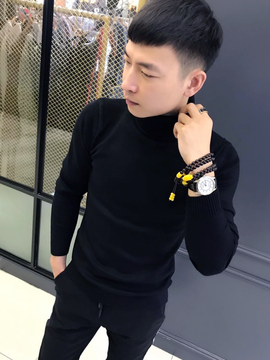 Chàng trai mùa đông tinh thần áo len dài tay Hàn Quốc Slim màu áo sơ mi xã hội thanh niên cao ve áo thủy triều áo khoác len nam
