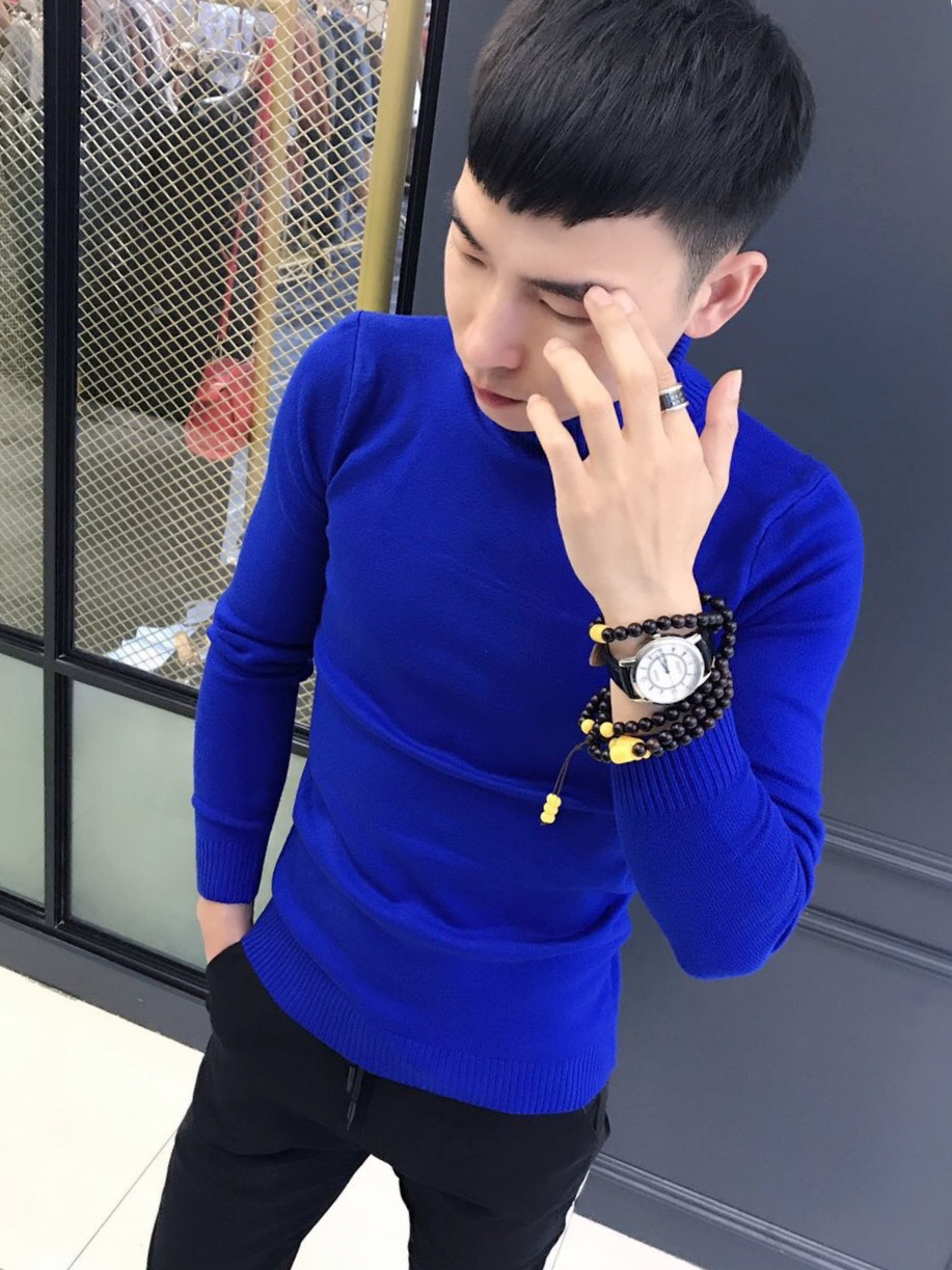 Chàng trai mùa đông tinh thần áo len dài tay Hàn Quốc Slim màu áo sơ mi xã hội thanh niên cao ve áo thủy triều áo khoác len nam