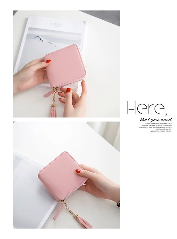 Ví ngắn mới vuông zip tua mini ví nữ thời trang đơn giản ví tiền ví nhỏ