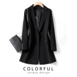 Черный элитный длинный костюм, осенний приталенный пиджак классического кроя, яркий броский стиль, средней длины