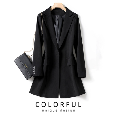 Черный элитный длинный костюм, осенний приталенный пиджак классического кроя, яркий броский стиль, средней длины