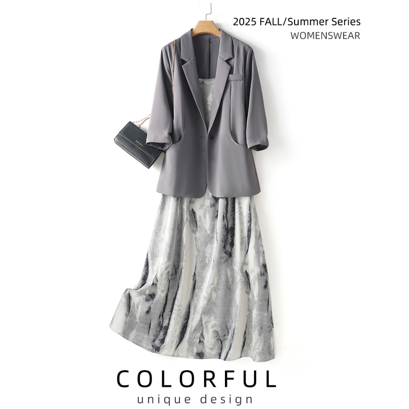 Suit + Dress Summer Outfit Set 2026 New Casual Loose Plus Size Covering Body Flaws Elegant Two-Piece Set