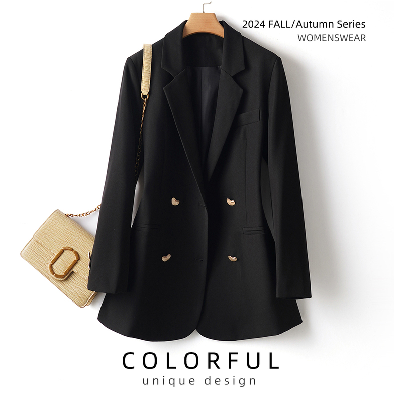 Black Blazer for Women, Spring and Autumn 2026 New Style, High-End, Petite, Double-Breasted, Casual, Slimming Suit Jacket