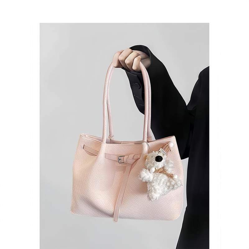 Exquisite Pink Vegetable Basket Tote Bag for Women 2026 New Style High-End Light Luxury Niche Casual Commuting Shoulder Bag