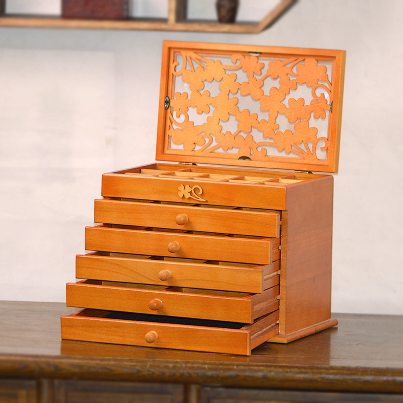 High-end luxury jewelry box solid wood princess European Korean jewelry storage box antique display rack large capacity