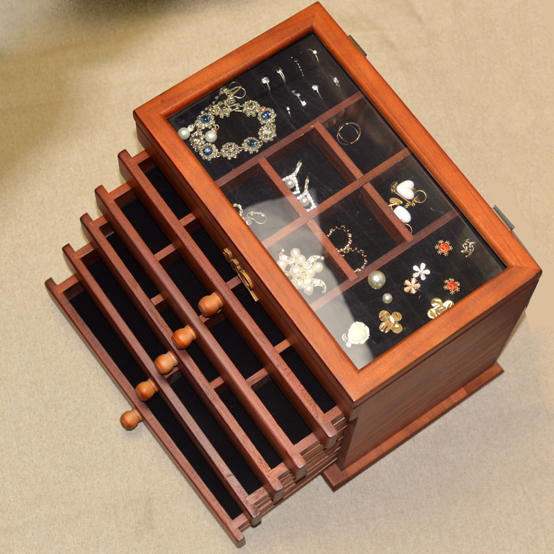High-end luxury jewelry box solid wood princess European Korean jewelry storage box antique display rack large capacity