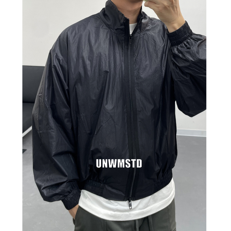 Unwmstd Black Stand-Up Collar Double-Ended Zipper Outdoor Loose Lightweight Thin Jacket Sun Protection Clothing Men's Jacket