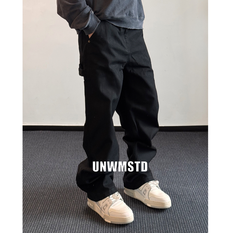 Unwmstd B01 Heavy-Duty Cleanfit Black Triangle Logo Patch Leather Embroidery Workwear Pocket Loose Casual Long Pants Unwmstd B01 Heavy-Duty Cleanfit Black Triangle Logo Patch Leather Embroidery Workwear Pocket Loose Casual Long Pants