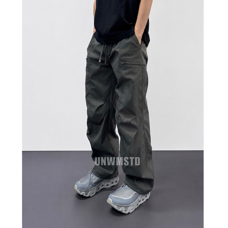 [Mountaineering Hiker] Mountain-Style Outdoor Paratrooper Pants with Elastic Drawstring, Wide-Leg Straight-Leg Running and Assault Pants for Men