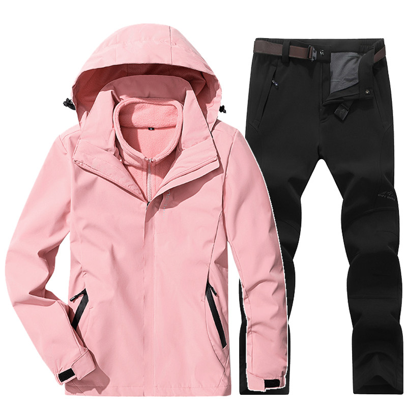 Outdoor Assault Suit Pants Suit Autumn Winter Plus Suede Detachable Three-in-one Two Sets Windproof Mountaineering Clothing Fishing Costumes