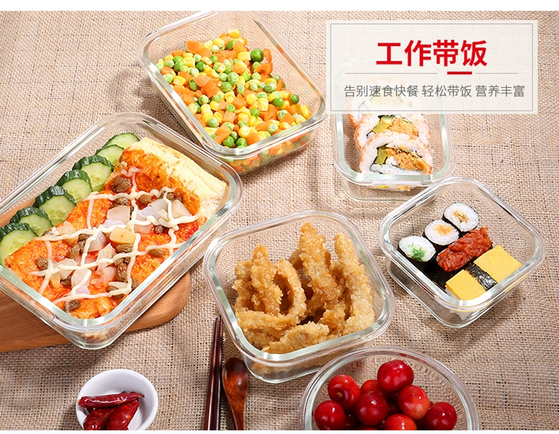 Aileyou hộp cơm trưa giòn đặt lò vi sóng đóng kín bát thức ăn với cơm hộp tròn hình chữ nhật - Hộp cơm điện sưởi ấm