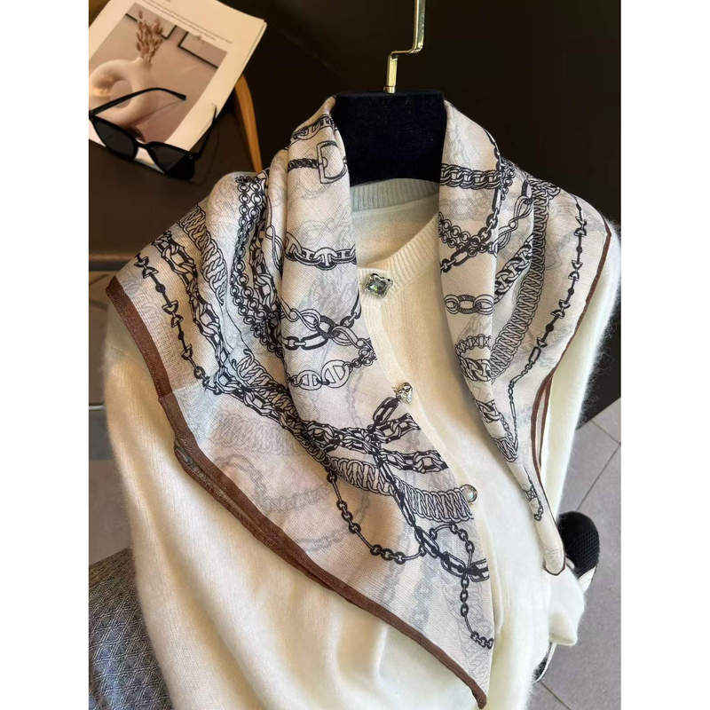 【Time and Space Chain】68*68 Silk Scarf, Old Money Style, Cotton Feel, Waist Tie, Hairband, Decorative High-End Scarf