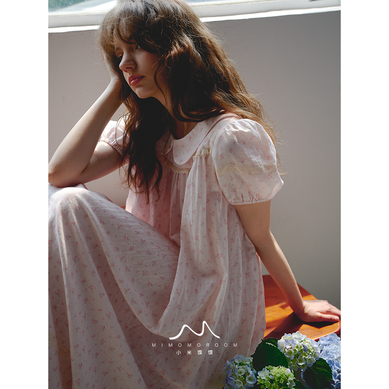 Peach Blossom Crushed Floral Dress Pure Cotton Gauze Lace Peter Pan Collar Short Sleeve Nightgown Vintage Dress Soft and Wearable for Summer Peach Blossom Crushed Floral Dress Pure Cotton Gauze Lace Peter Pan Collar Short Sleeve Nightgown Vintage Dress Soft and Wearable for Summer