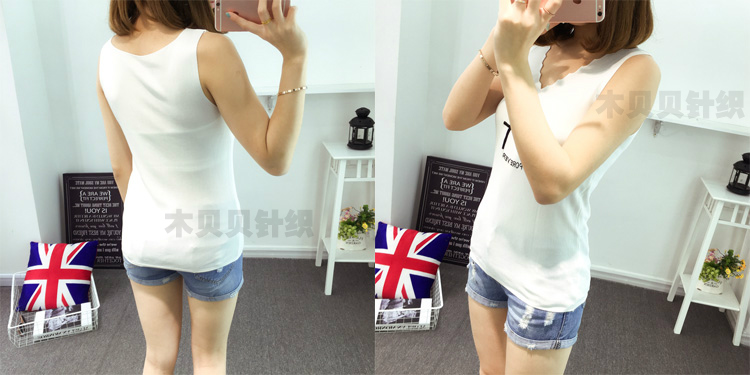 Mùa xuân và mùa hè thêu chữ vest sóng V cổ căng đan lụa tơ tằm lỏng lẻo đáy quần áo không tay phụ nữ áo ba lỗ nữ