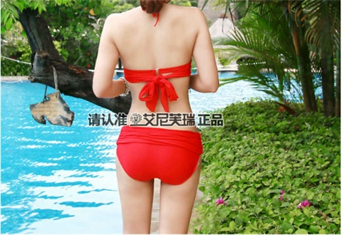 Phiên bản Hàn Quốc luôn thay đổi cách mặc bikini màu huỳnh quang hỗ trợ áo tắm quây ngực áo tắm ngực hoa hồng đỏ tím gợi cảm - Bikinis