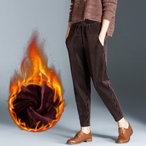 Autumn and winter new casual elastic waist corduroy feet Harun pants high waist velvet thickened literary casual pants