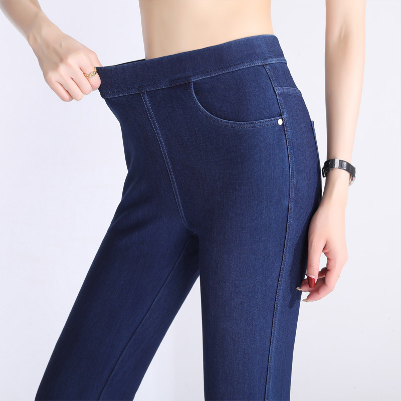 Ice Silk Jeans Woman 90% Pants Summer Thin tightness High waist Large size small feet High elastic fat mm Sky Skinder
