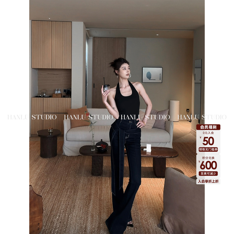 Hanlu Studio Supermodel Pants High-Stretch Cotton-Feel Denim Blue High-Waisted Slimming Elegant Versatile Long Pants Flared Pants Hanlu Studio Supermodel Pants High-Stretch Cotton-Feel Denim Blue High-Waisted Slimming Elegant Versatile Long Pants Flared Pants
