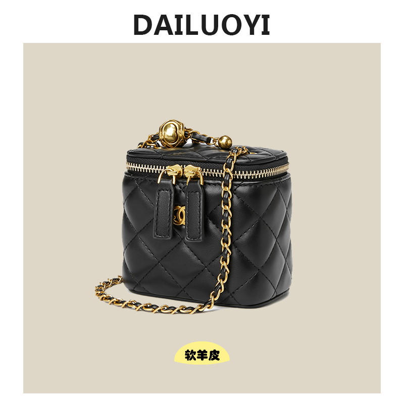 【Dailuo】Goat Leather Quilted Chain Women's Bag Genuine Leather Shoulder Crossbody Mini Chanel-Style Box Bag