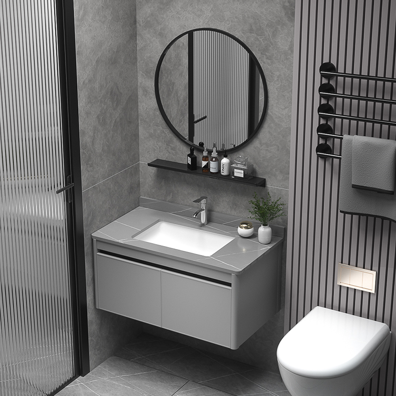 Bathroom Space Aluminum Vanity Cabinet Set with Integrated Washbasin, Simple Washstand