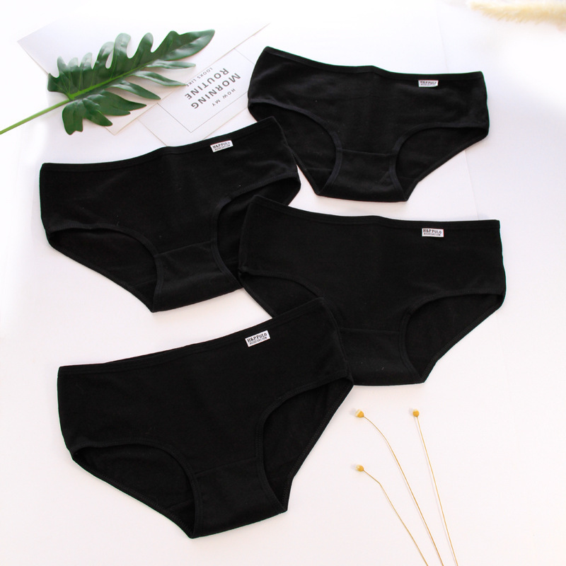 9.9  Black Cotton Underwear for Women, 100% Cotton, Low-Waist, Antibacterial, Breathable Briefs for Young Girls and Students, Large Size, Comfortable