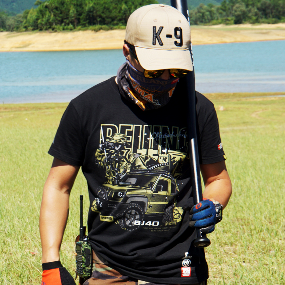 Off-road rivers and lakes bj40 car Beijing BJ40 personality printing short-sleeved T-shirt Pure cotton crew neck tide brand large size T-shirt