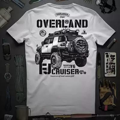 Off-road rivers and lakes four seasons new short-sleeved pure cotton round neck printing men's T-shirt Toyota land patrol CRUISERFJ youth tide