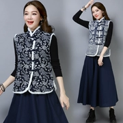 2018 mùa thu đông gió quốc gia in vải bằng tay khóa y tế áo ấm cotton dày áo vest Trung Quốc Tang cotton